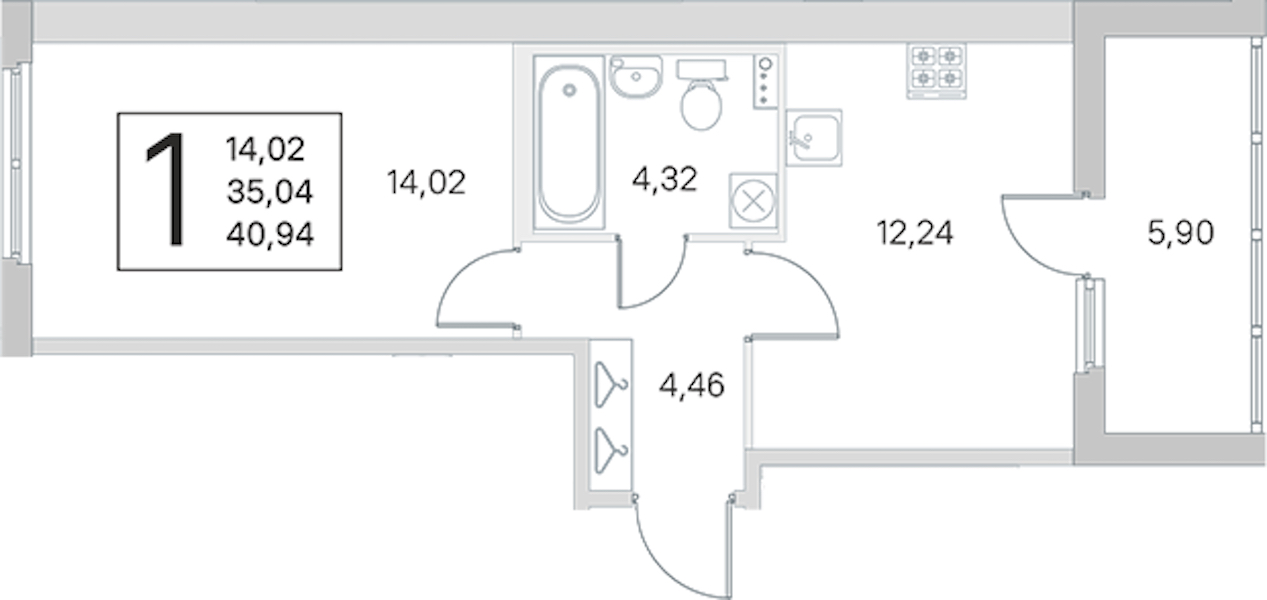 1-комнатная квартира 35.04 м², 1/4 эт., ЖК «Любоград в Стрельне»